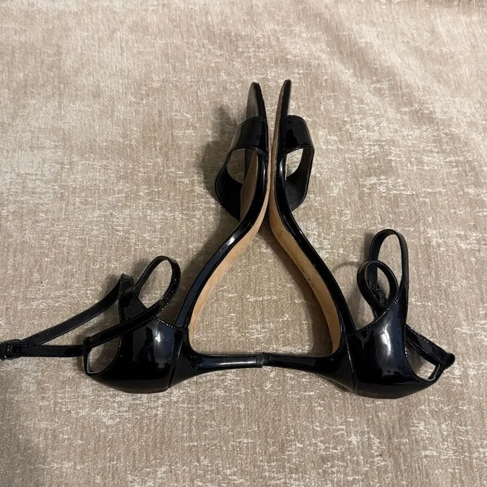 Via Spiga Black Patent Leather Ankle Strap Heels